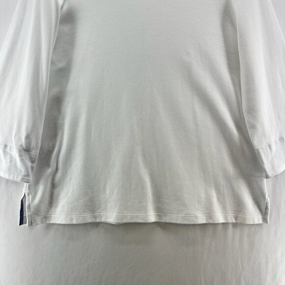Nautica Cotton Top Womens XL Boat Neck Flip Cuff Chambray Trim 3/4 Sleeve White - Picture 4 of 13